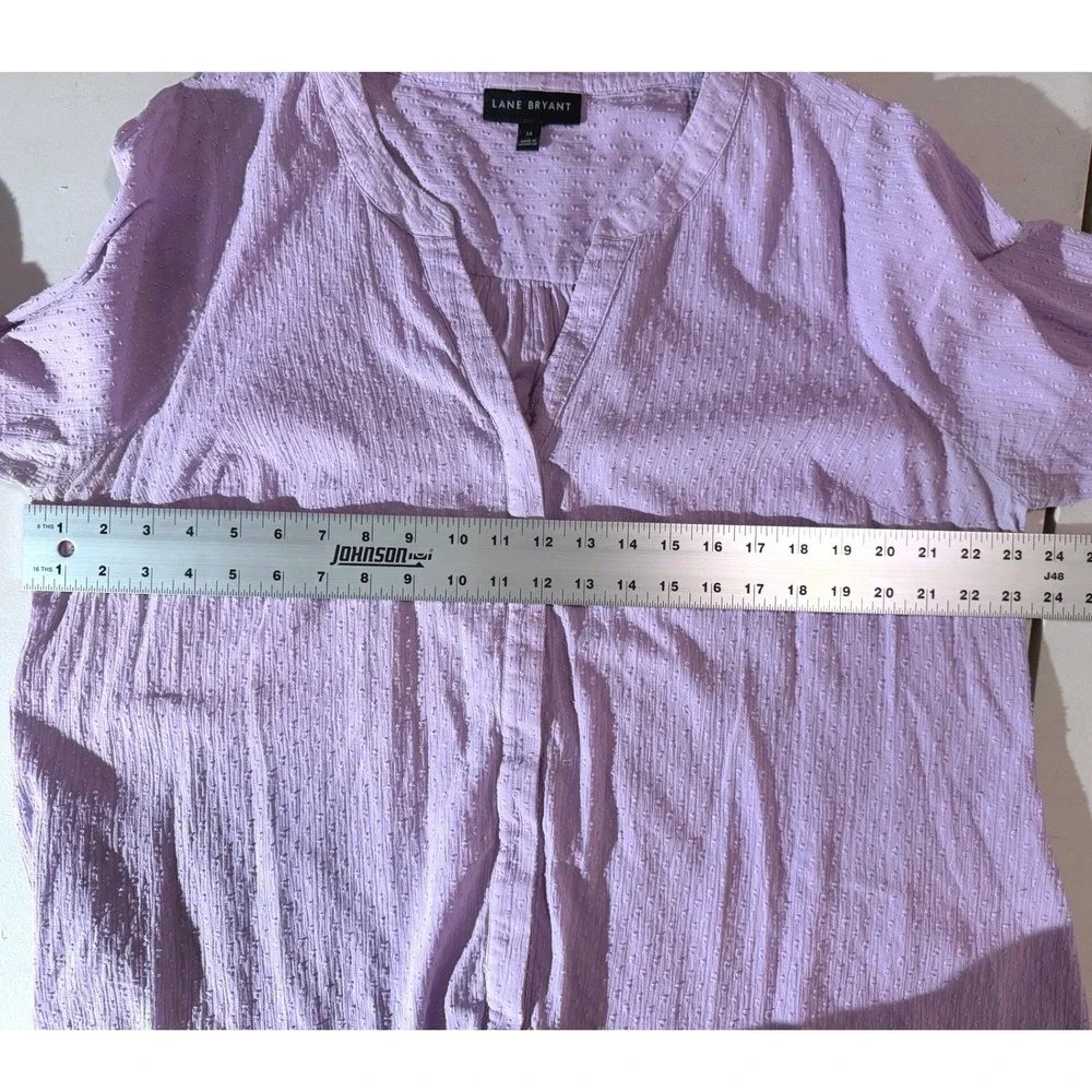 Lane Bryant Lavender Purple Swiss Dot Button‎ Front Blouse Top Size 14 Womens